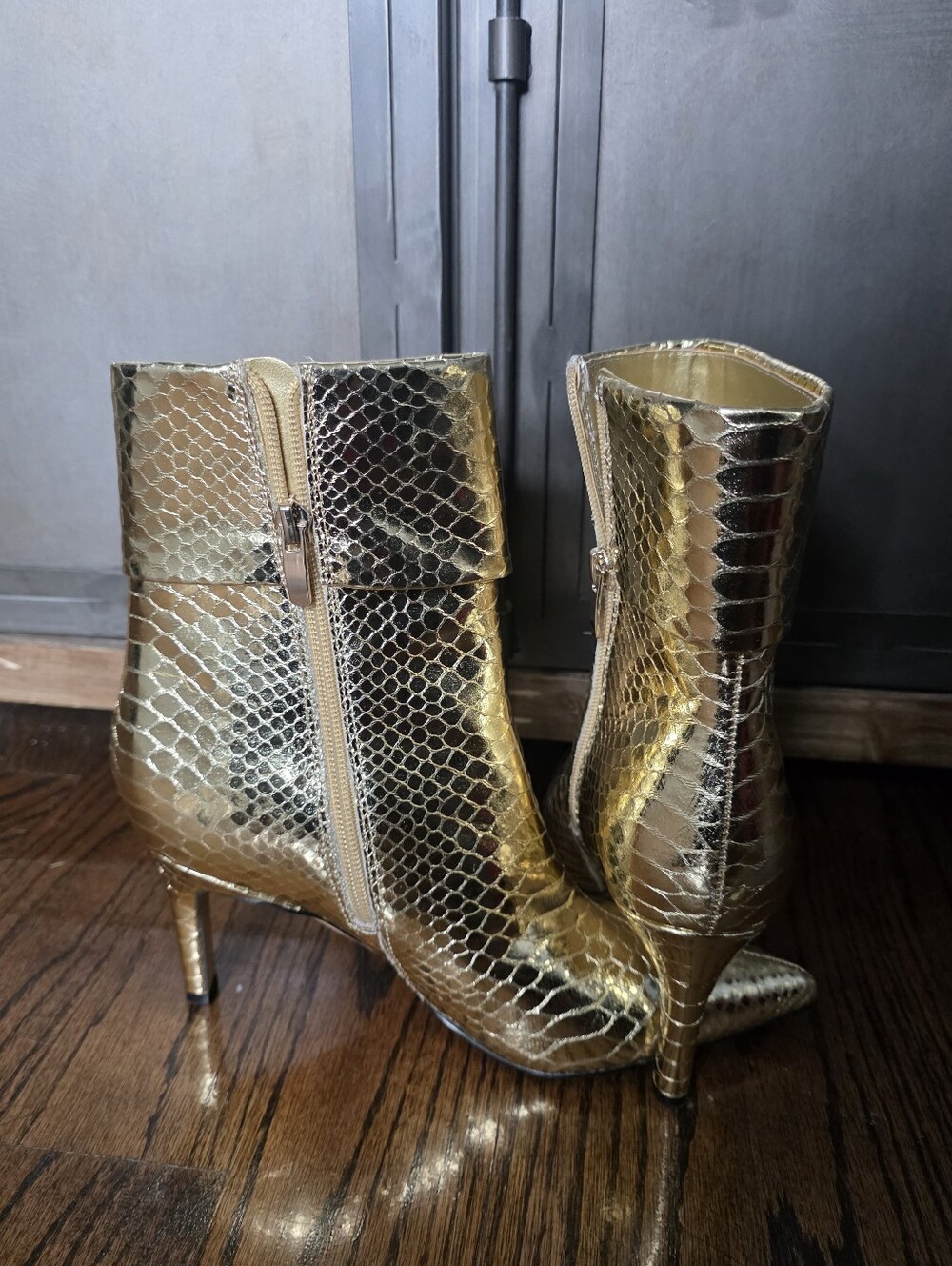 Nine West Gold Snake-Embossed Ankle Boots - 7.5